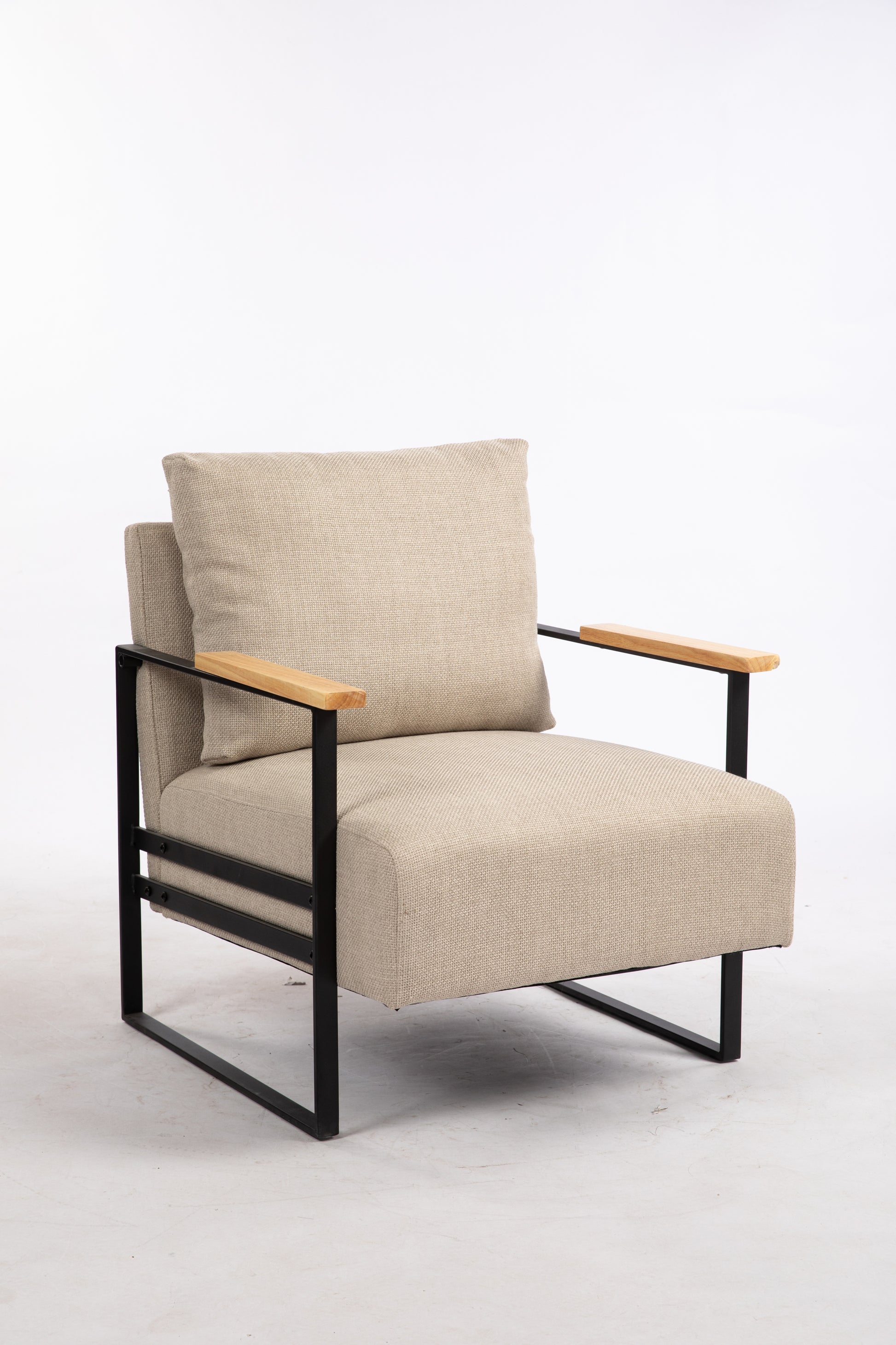 Leather Accent Chair Guest Chair For Living Room, Mid Century Armchair For Bedroom Khaki Linen