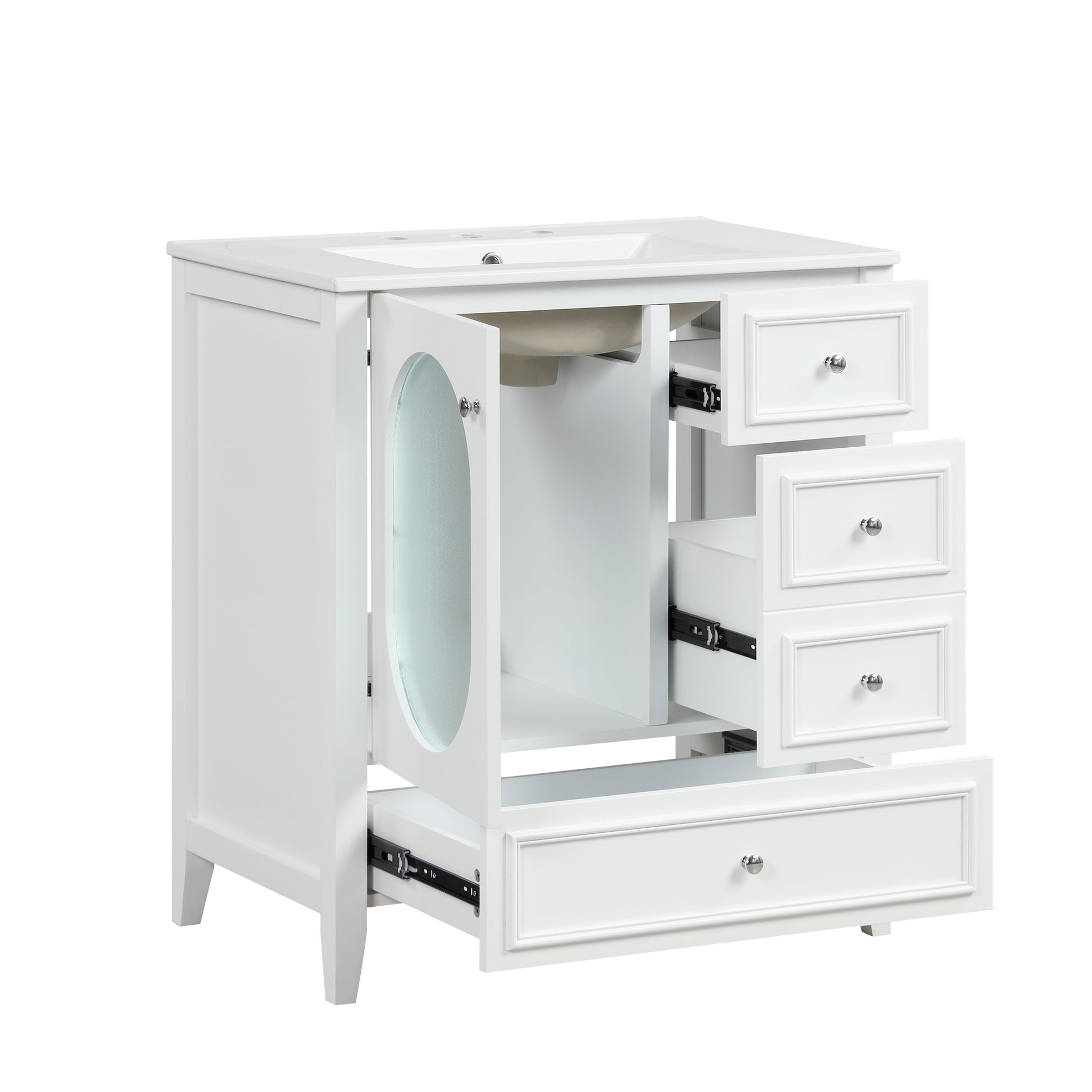 30" Bathroom Vanity With Sink, Bathroom Vanity Cabinet With Three Drawers And Door, Solid Wood And Mdf, White White Solid Wood Mdf