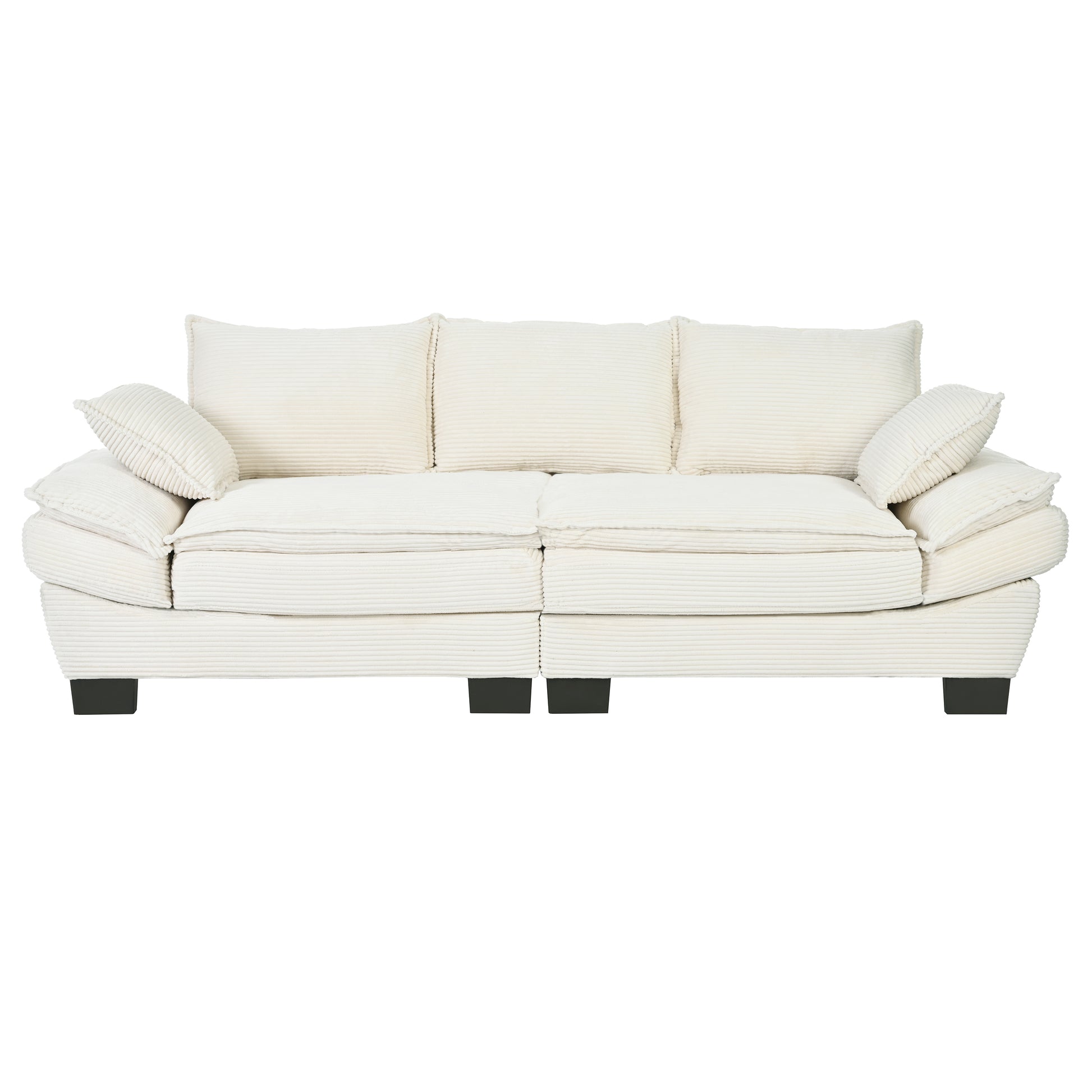 85.4" Modern Curved Sofa, Back Upholstered Couch With 2 Decorative Throw Pillows, Corduroy Fabric Couch For Living Room, Bedroomapartment Beige Corduroy 2 Seat