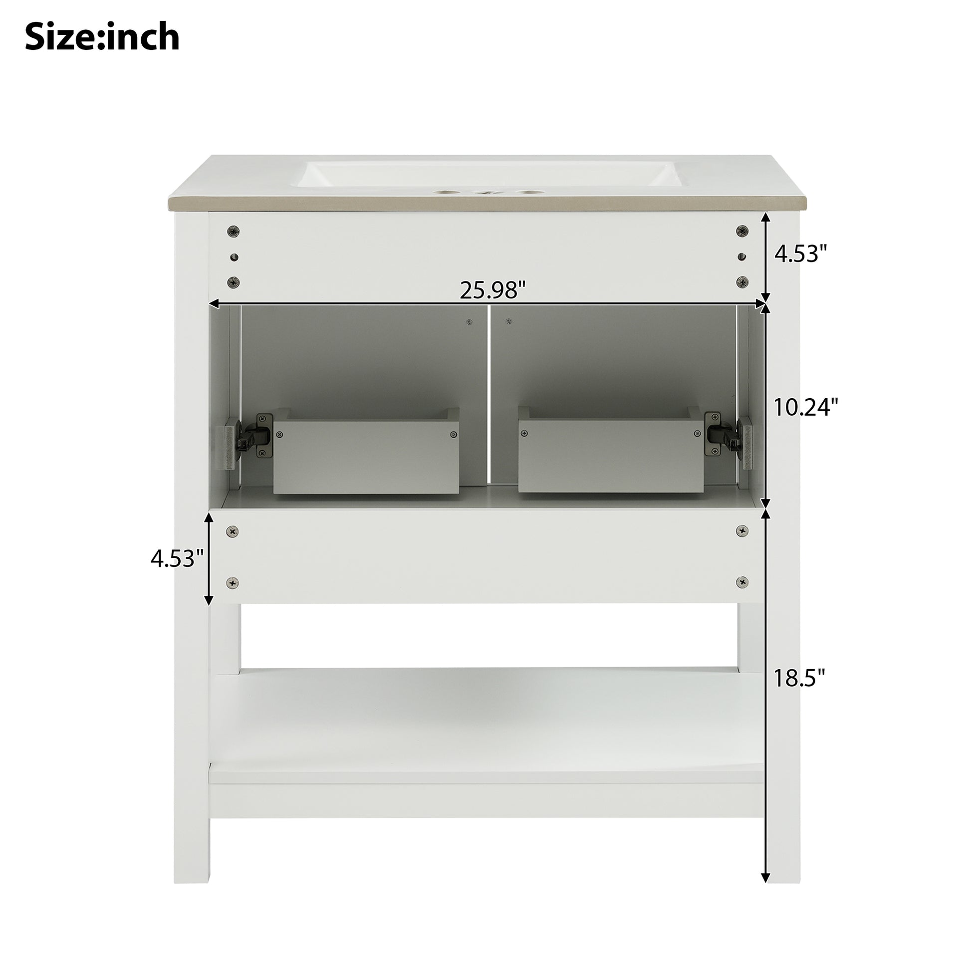 30 Inch White Bathroom Vanity With Ceramic Sink And Versatile Storage Ideal For Small Bathrooms White Bathroom Solid Wood Mdf