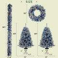 Pre Lit Xmas Tree Artificial Christmas 4 Piece Set,Garland, Wreath And Set Of 2 Entrance Trees X Mas With Led Lights, Christmas Tree Blue Pvc