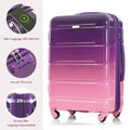 Luggage Set Of 3, 20 Inch With Usb Port, Airline Certified Carry On Luggage With Cup Holder, Abs Pc Hard Shell Luggage With Spinner Wheels, Purple And Pink Purple Abs Pc