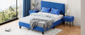 Simple Queen Size Upholstered Bed Frame With Rivet Design, Modern Velvet Platform Bed With Headboard, Blue Queen Blue Bedroom Bed Frame Velvet Solid Wood Mdf