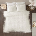 Tufted Cotton Chenille Medallion Fringe Coverlet Mini Set Off White Full Queen Full Off White Cotton