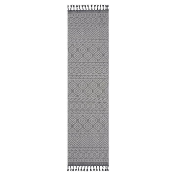 Naar Guros Collection 2X8 Grey White Geometric Indoor Outdoor Area Rug Grey White Polypropylene