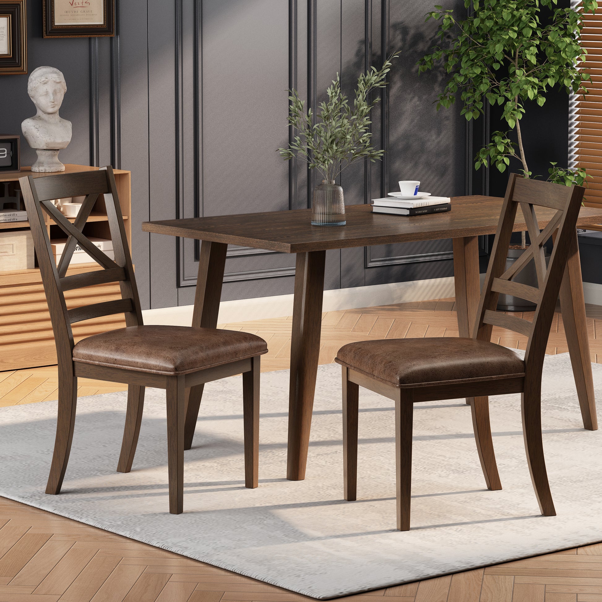 Indoor Wood Dining Set,Dining Chairs Set Of 6 Dining Table Brown Brown Rubber Wood