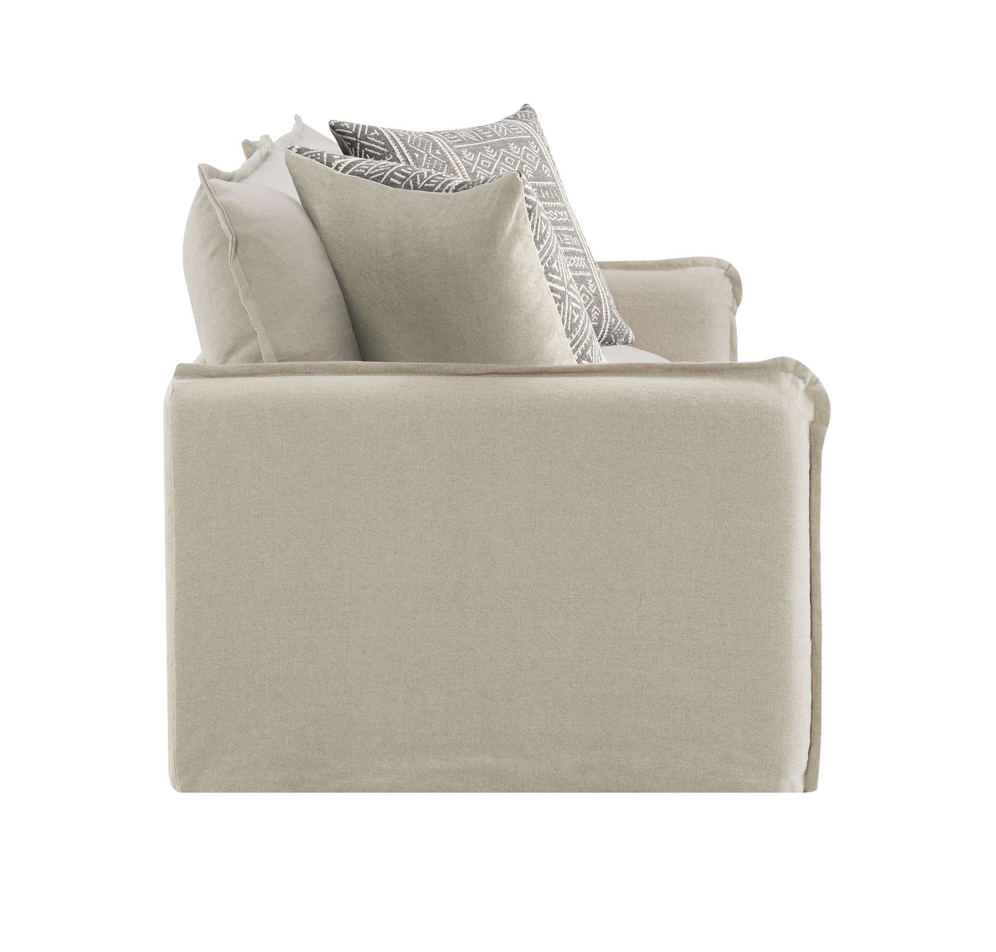 Upendo Sofa W 2 Pillows, Beige Linen Beige Linen 2 Seat