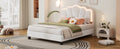 Full Size Upholstered Flower Shape Bed, Elegant Flowers Headboard With Led Light Strip, Sherpa Fabric Platform Bed With Wooden Slats Support, White Full White Wood