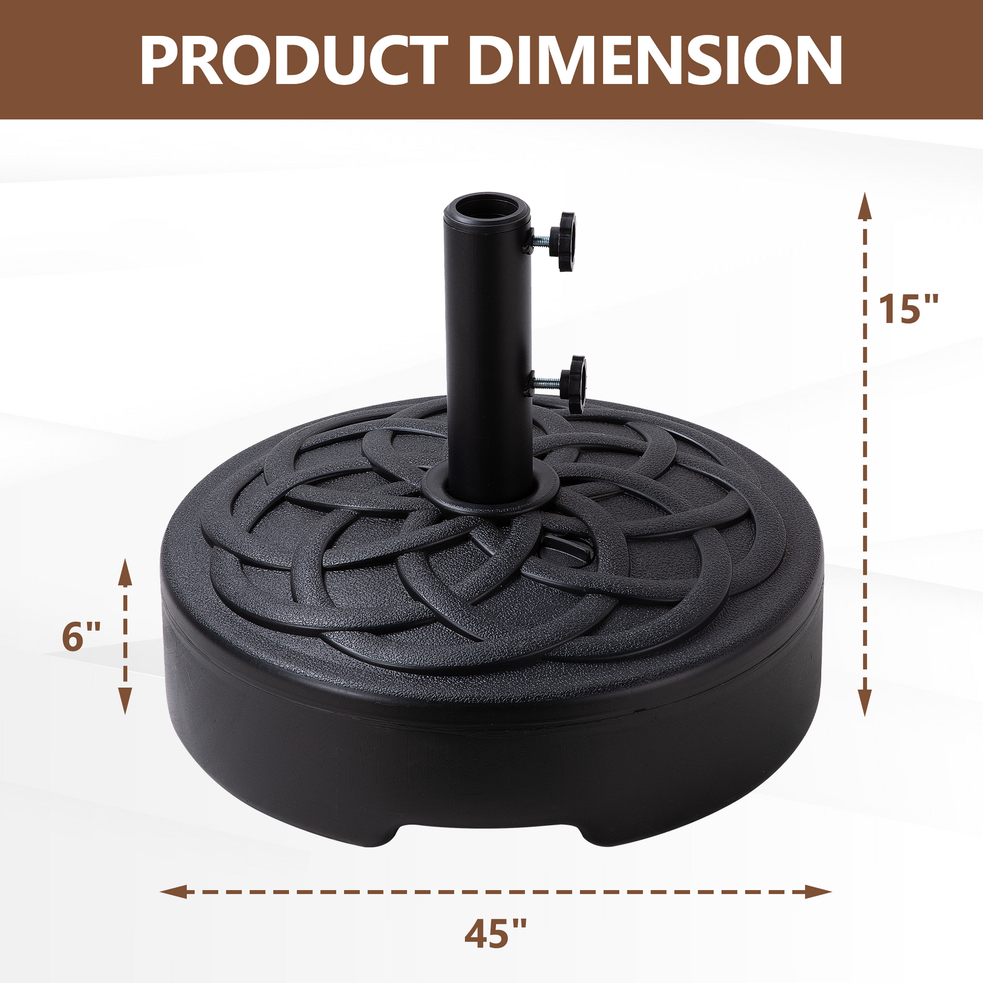 Round Patio Umbrella Base, Outdoor Umbrella Stand For Universal Umbrella Pole, Water Or Sand Filled, 50Lbs Weight Capacity Black Black Hdpe