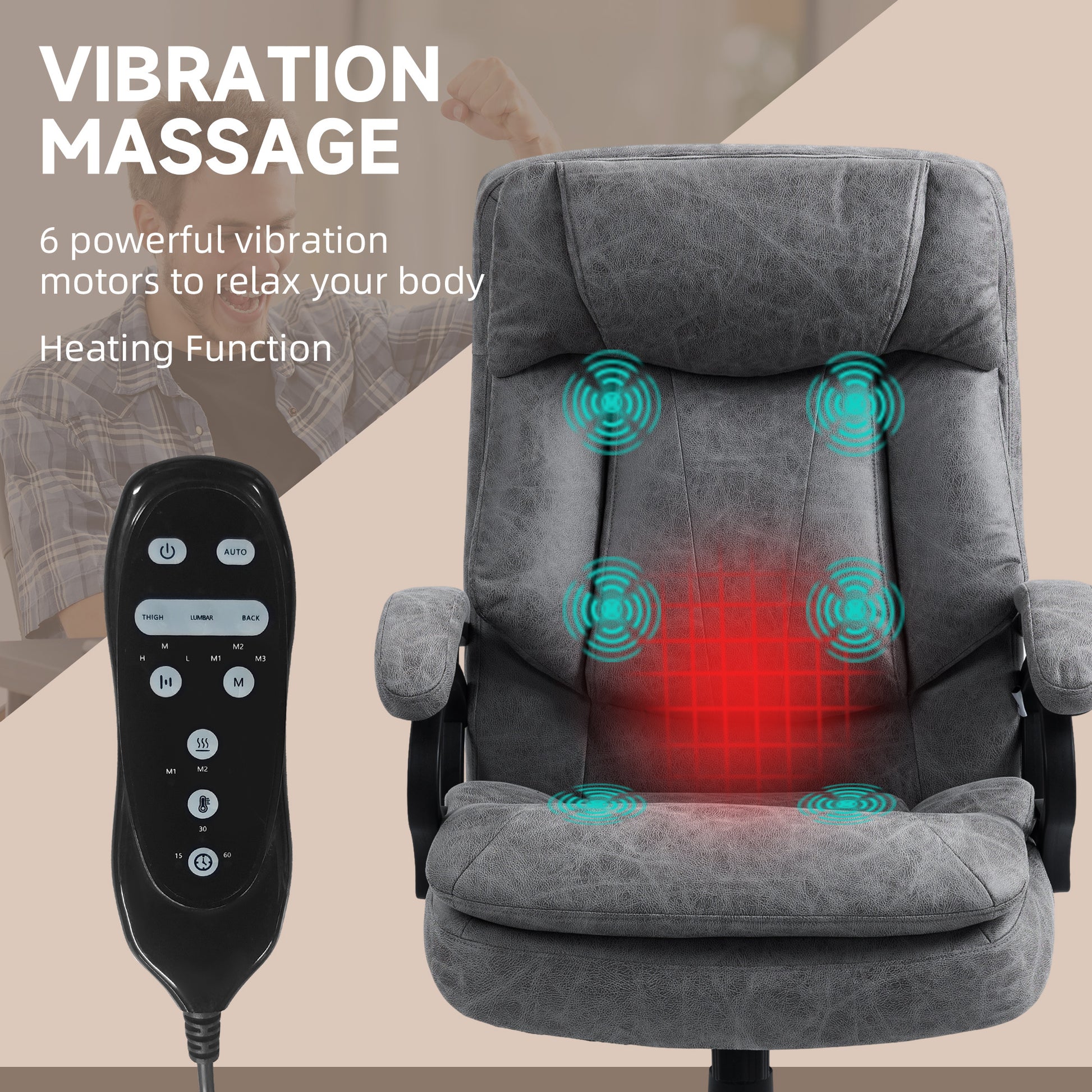 Homcom 6 Point Vibration Massage Office Chair With Heat, Charcoal Gray Charcoal Polyester