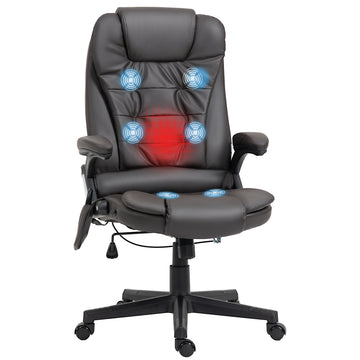 Homcom High Back Vibration Massage Office Chair With 6 Vibration Points, Heated Reclining Pu Leather Computer Chair With Armrest And Remote, Dark Brown Brown Pu