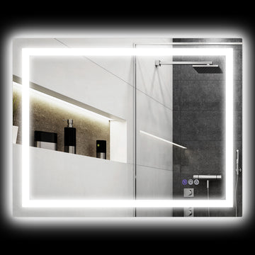 Homcom Led Bathroom Mirror With Lights, 39" X 32" Backlit Front Lit Led Mirror For Bathroom, Anti Fog, Memory, Infinite Color Temperature, Wall Mounted Dimmable Vanity Mirror, Horizontal Vertical Clear Glass