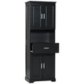 Tall Bathroom Cabinet With Four Doors, Large Storage Space Open Shelve, Upper Storage Cabinet, Black Black Mdf