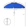 Outsunny 5.7' Portable Beach Umbrella With Tilt, Adjustable Height, 2 Cup Holders & Hooks, Uv 40 Ruffled Outdoor Umbrella With Vented Canopy, Blue Blue Polyester