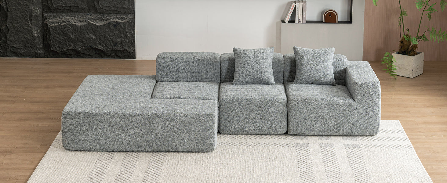 116.5" Sectional Sofa Full Compressed Sofa Couch Free Combined Sofa For Living Room, Grey Grey Foam Polyester 4 Seat