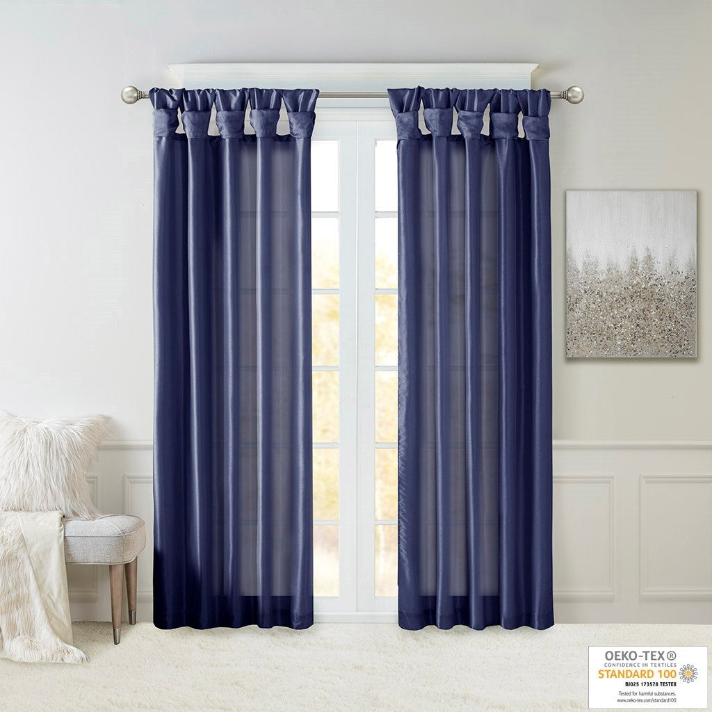 Twist Tab Lined Window Curtain Panel Only 1 Pc Panel Navy Polyester