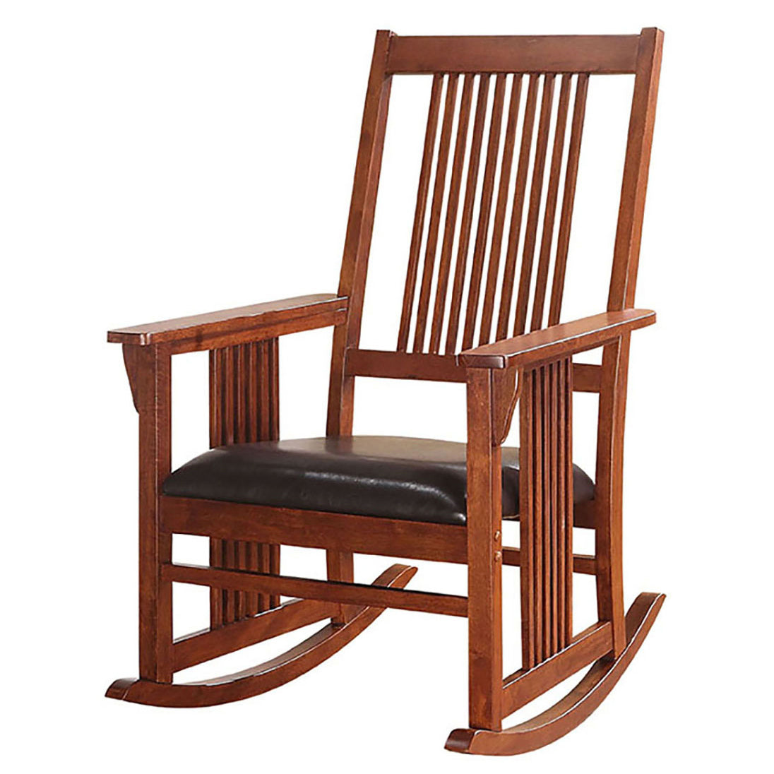 Tobacco Rocking Chair With Slat Back Rubberwood Solid Brown Primary Living Space Rocking Chairs Rubberwood Slat Back Wood