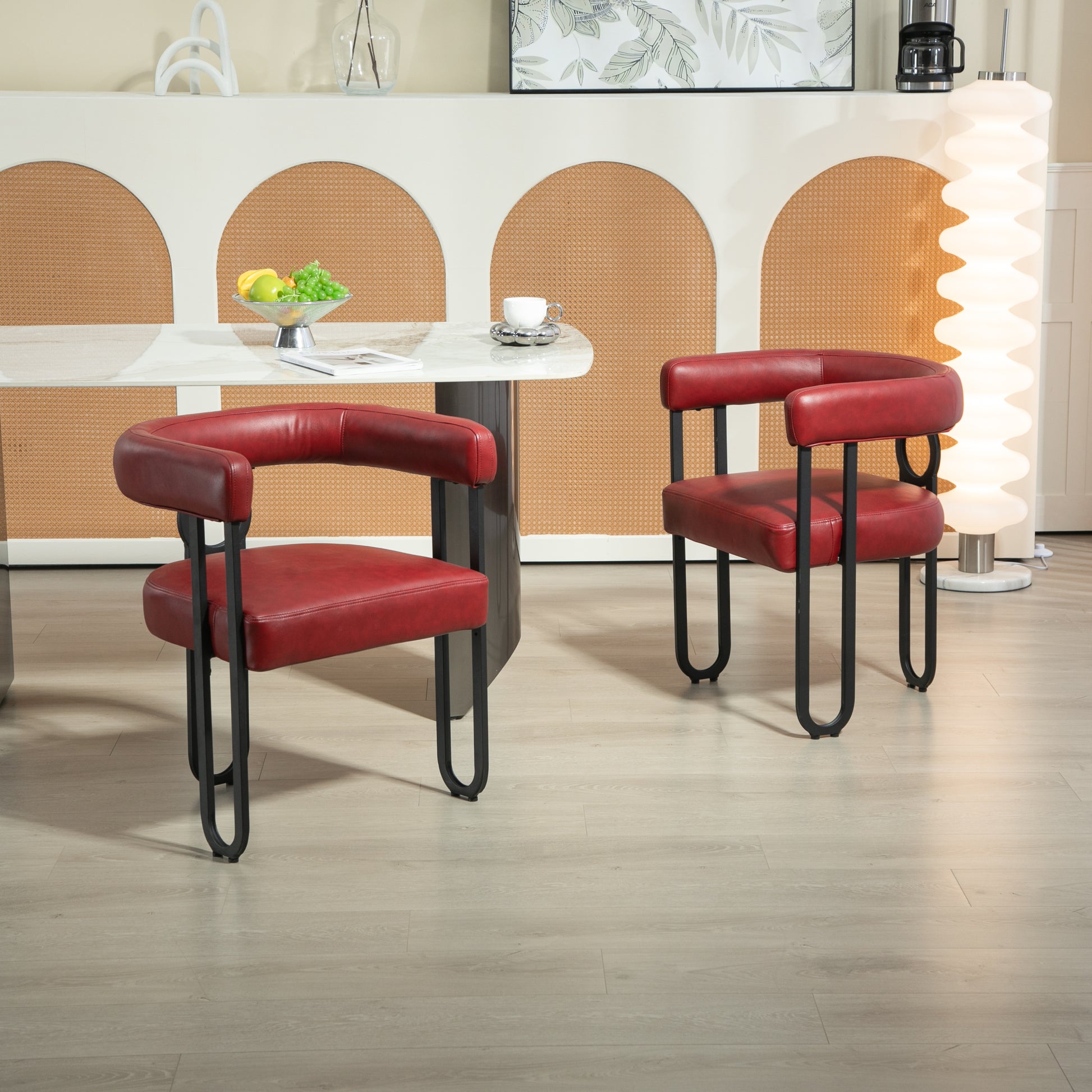 Coolmore Contemporary Designed Pu Fabric Upholstered Accent Dining Chair Barrel Side Chairs Kitchen Armchair For Living Room Set Of 2 Wine Red Pu Wine Red Foam Pu Leather
