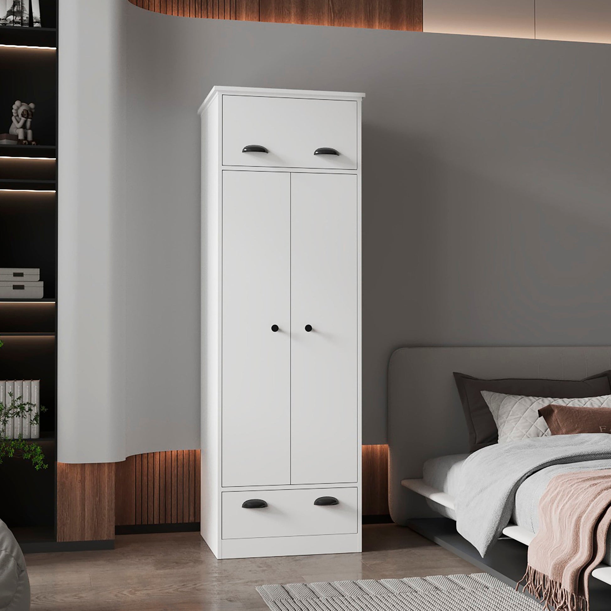 White Double Door And 1 Drawer Armoire White Engineered Wood