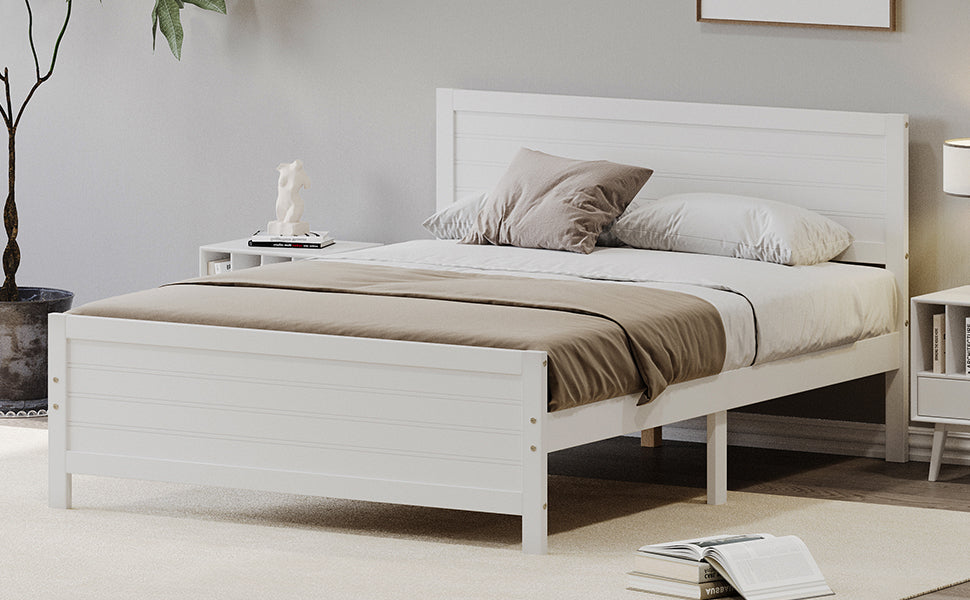 Wood Platform Bed Frame With Headboard, Mattress Foundation With Wood Slat Support, No Box Spring Needed, King Size, White Box Spring Not Required King White Wood Solid Wood Mdf