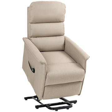 Homcom Power Lift Recliner Chair For Elderly, Easy Assembly, Fabric Lift Chair With Remote Control, Side Pockets For Living Room, Beige Beige Polyester