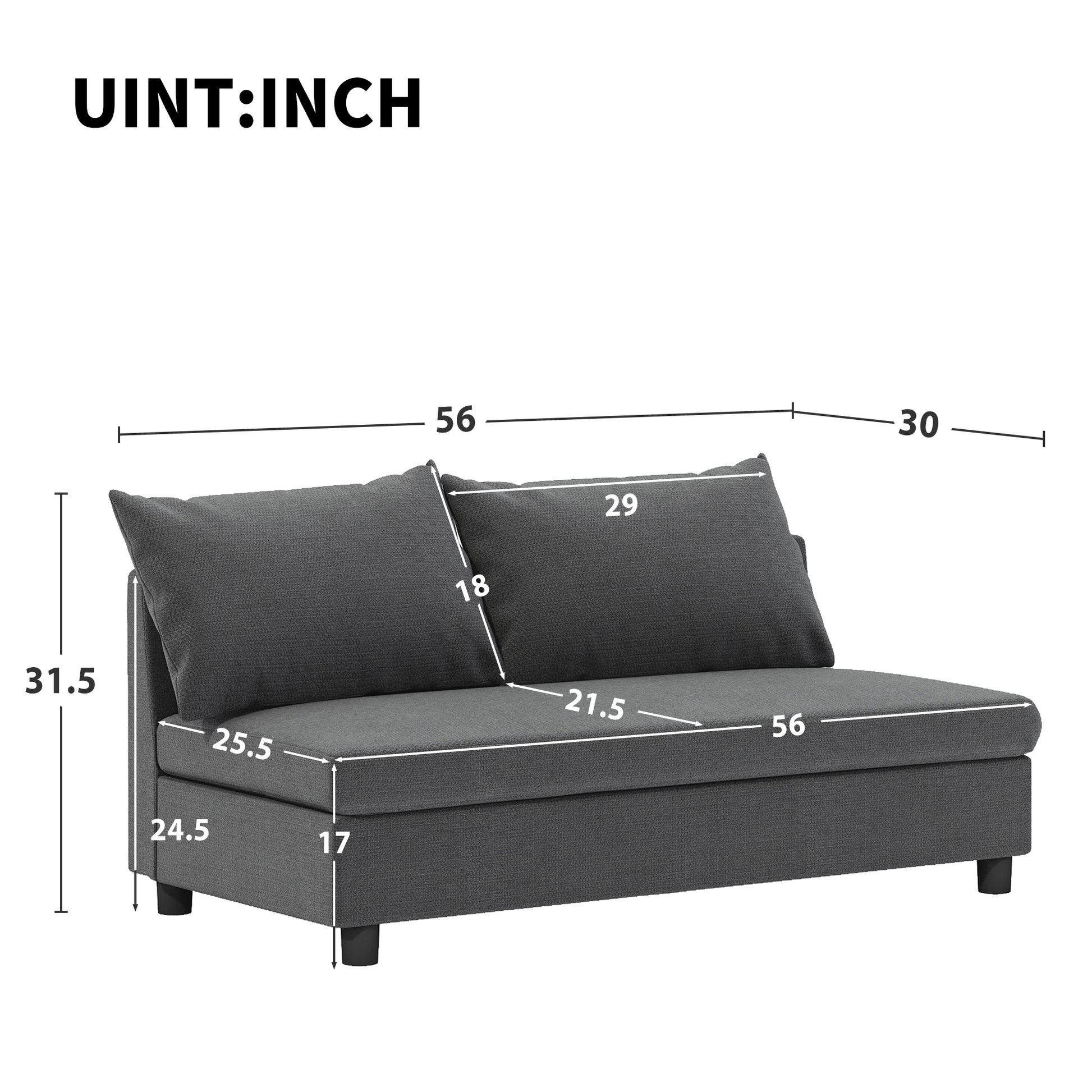 Modular Piece Loveseat, Part Of Sectional Sofa,Chenille,Minimalist Style,2 Colors,Not For Separate Use Gray Chenille 2 Seat