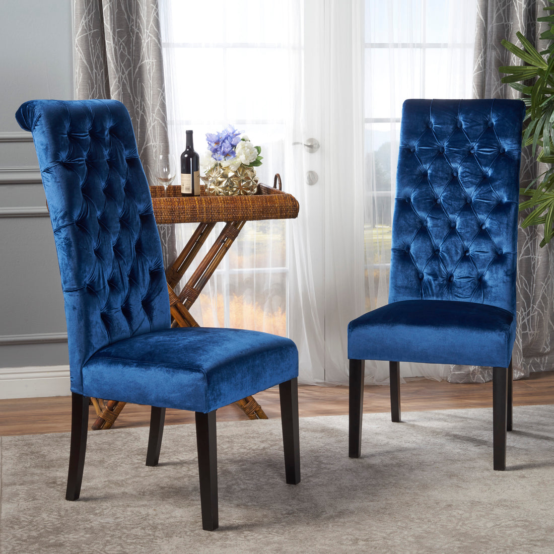 George Hi Back Kd Dining Chair Navy Blue Velvet