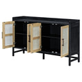 Sideboard Rustic Buffet Cabinet, Sideboard Cabinet With Decorative Rattan Doors, Buffet Cabinet With Storage For Entryway Dining Room Kitchen Living Room, Black Natural Black Natural Mdf