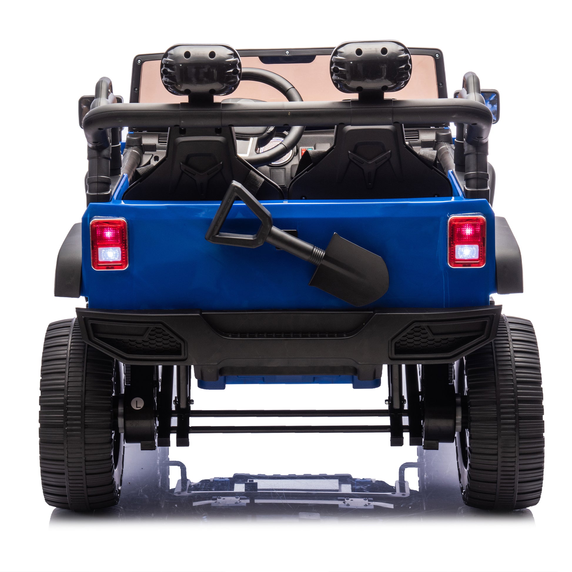 24V Two Seater Kids Ride On Truck Car W Parents Control,200W*2,Seat Width 20.28In,Four Wheel Suspension,Led Lights,Music,Mp3,Bluetooth,Two Independent Seat Belts,Suitable For Off Road For Kids Aged 3 Blue 100 149 Lbs Polypropylene