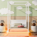 Twin Size Wood Led Canopy Bed, Canopy Platform Bed With Support Slats, No Box Spring Needed, White Twin White Plywood