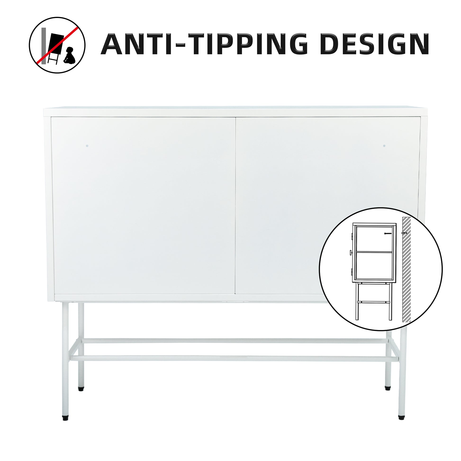 White Sideboard Storage Cabinet With Two Fluted Glass Doors Detachable Shelves Bottom Space For Living Room, Office, Dinging Room And Entryway Old Sku:W68743732 Gloss White Steel