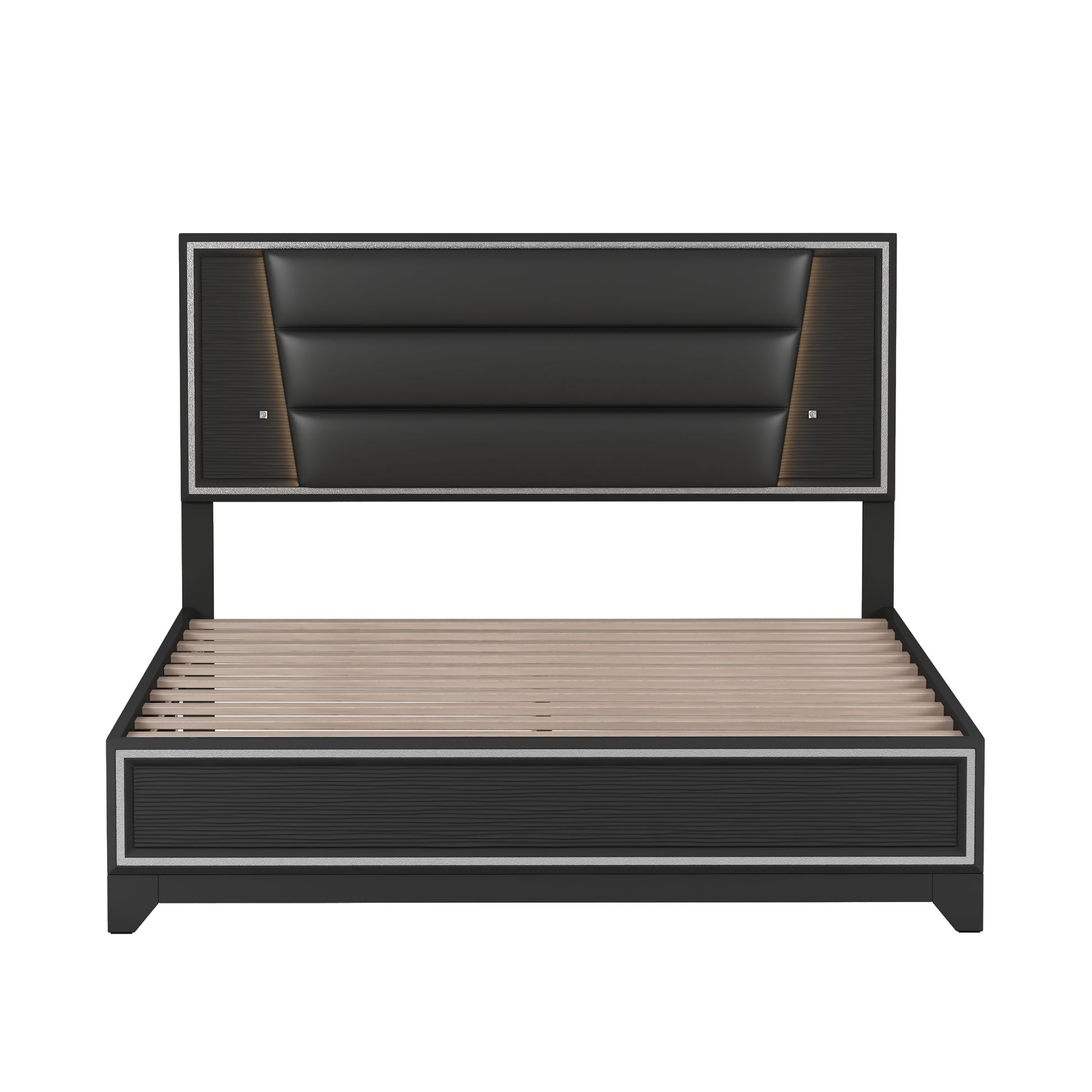 3 Pieces Bedroom Sets Queen Size Upholstered Bed With Led Lights, Nightstands And Dresser With Metal Handles And Sparkling Shiny Decoration, Black Expected Arrival Time:8.5 Queen Black 3 Piece Set Mdf Metal