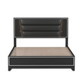 Queen Size Pu Upholstered Bed, Headboard With Led Light Strips And Sparkling Shiny Decoration, No Box Spring Required, Black Queen Black Pu