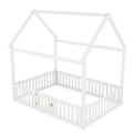 Full Size Wood House Bed With Fence And Door, White Old Sku: Wf303134Aak Box Spring Not Required Full White Wood Bedroom Bed Frame Pine