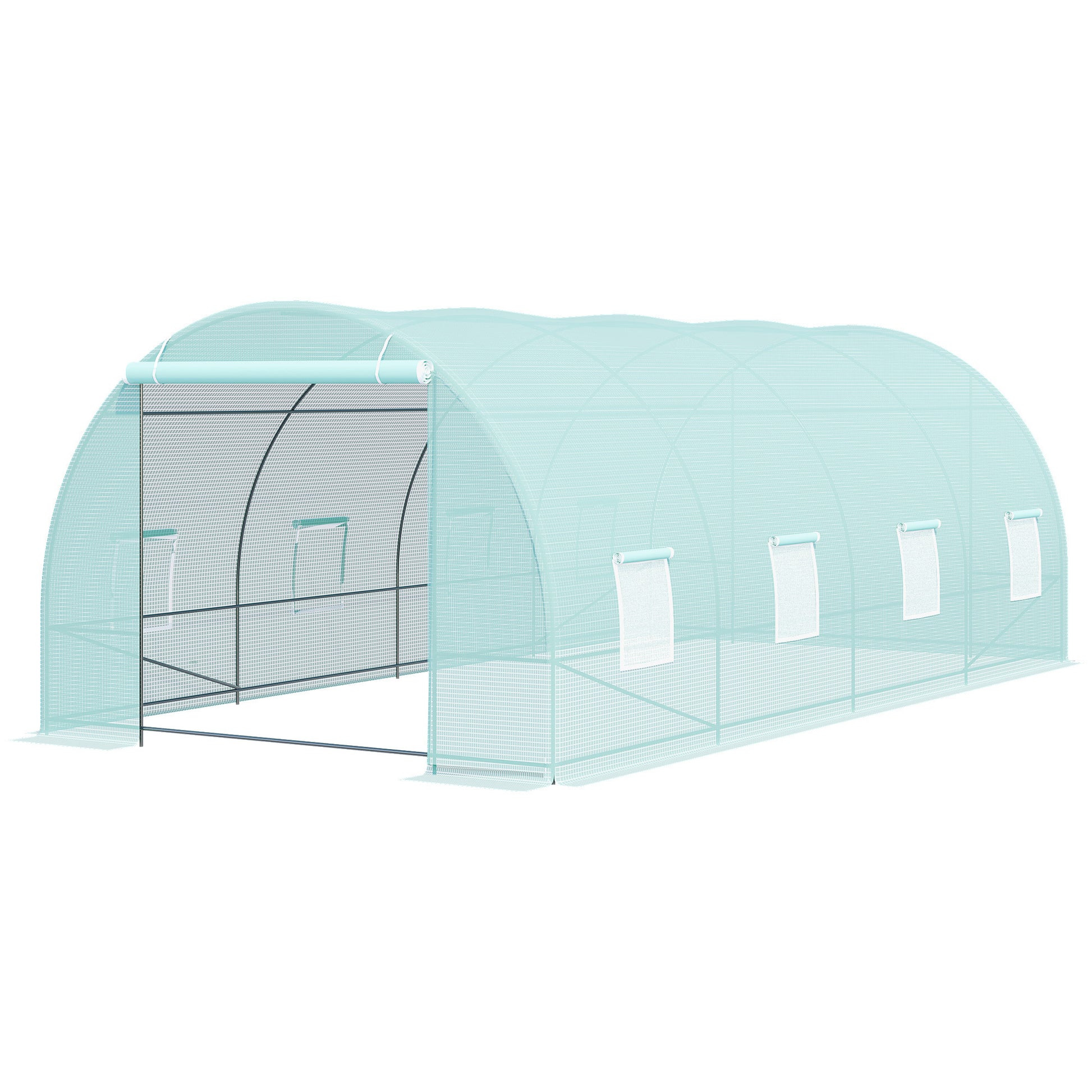 Outsunny 20' X 10' X 7' Walk In Tunnel Greenhouse, Garden Warm House, Large Hot House Kit With 8 Roll Up Windows & Roll Up Door, Steel Frame, Green Green Steel