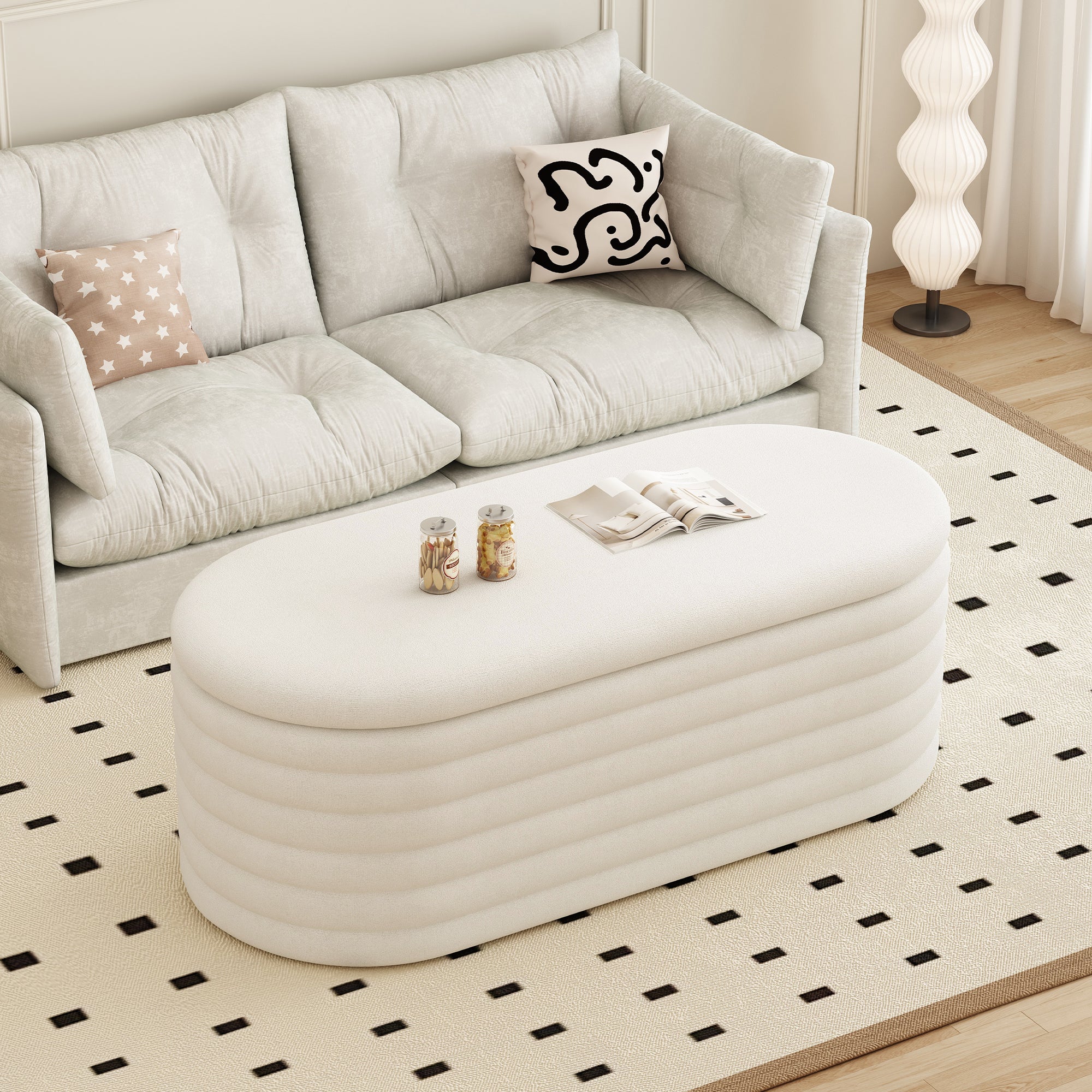 Storage Chenille Ottoman Bench Upholstered Fabric Storage Bench End Of Bed Stool With Safety Hinge For Bedroom, Living Room, Entryway, Closet 40 Inch, White White Contemporary Polyurethane Foam