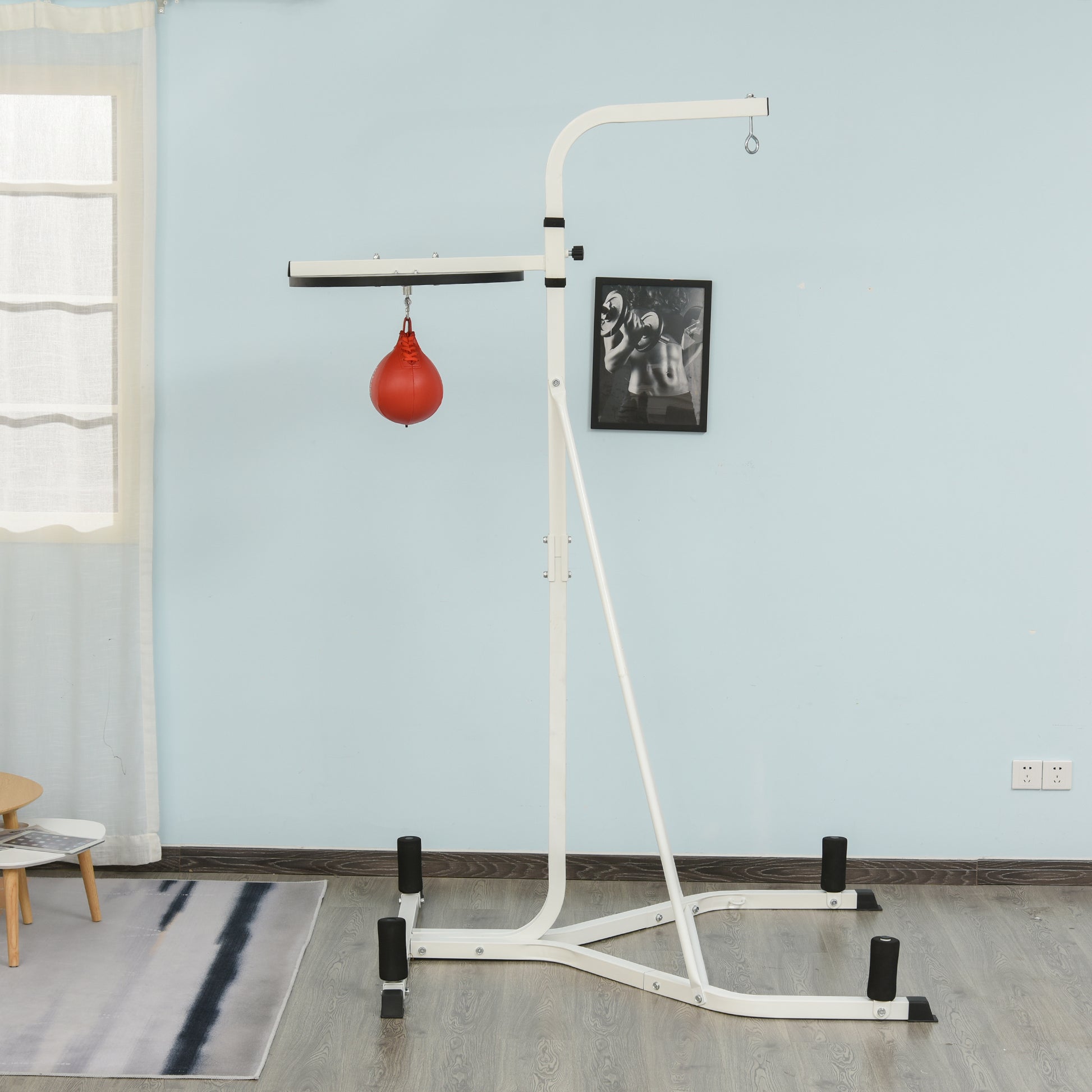 Soozier 2 In 1 Punching Bag Stand, Adjustable Height Heavy Bag Stand With Weighted Base And Speed Bag, Freestanding For Home Gym White Steel