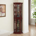 Corner Curio Cabinet With Lights, Adjustable Tempered Glass Shelves, Mirrored Back, Display Cabinet,Cherry E26 Light Bulb Not Included Cherry Mdf