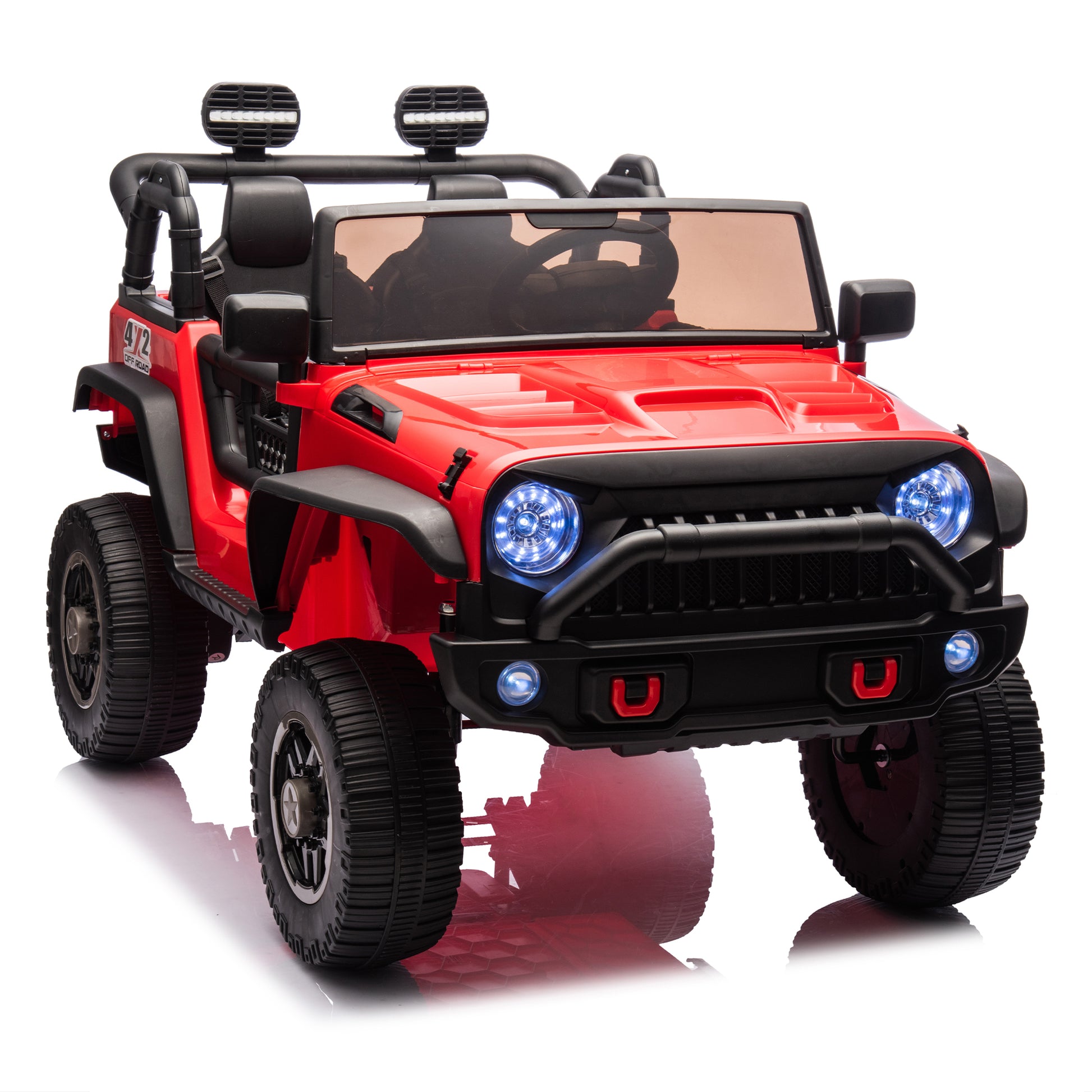 24V Two Seater Kids Ride On Truck Car W Parents Control,200W*2,Seat Width 20.28In,Four Wheel Suspension,Led Lights,Music,Mp3,Bluetooth,Two Independent Seat Belts,Suitable For Off Road For Kids Aged 3 Red 100 149 Lbs Polypropylene