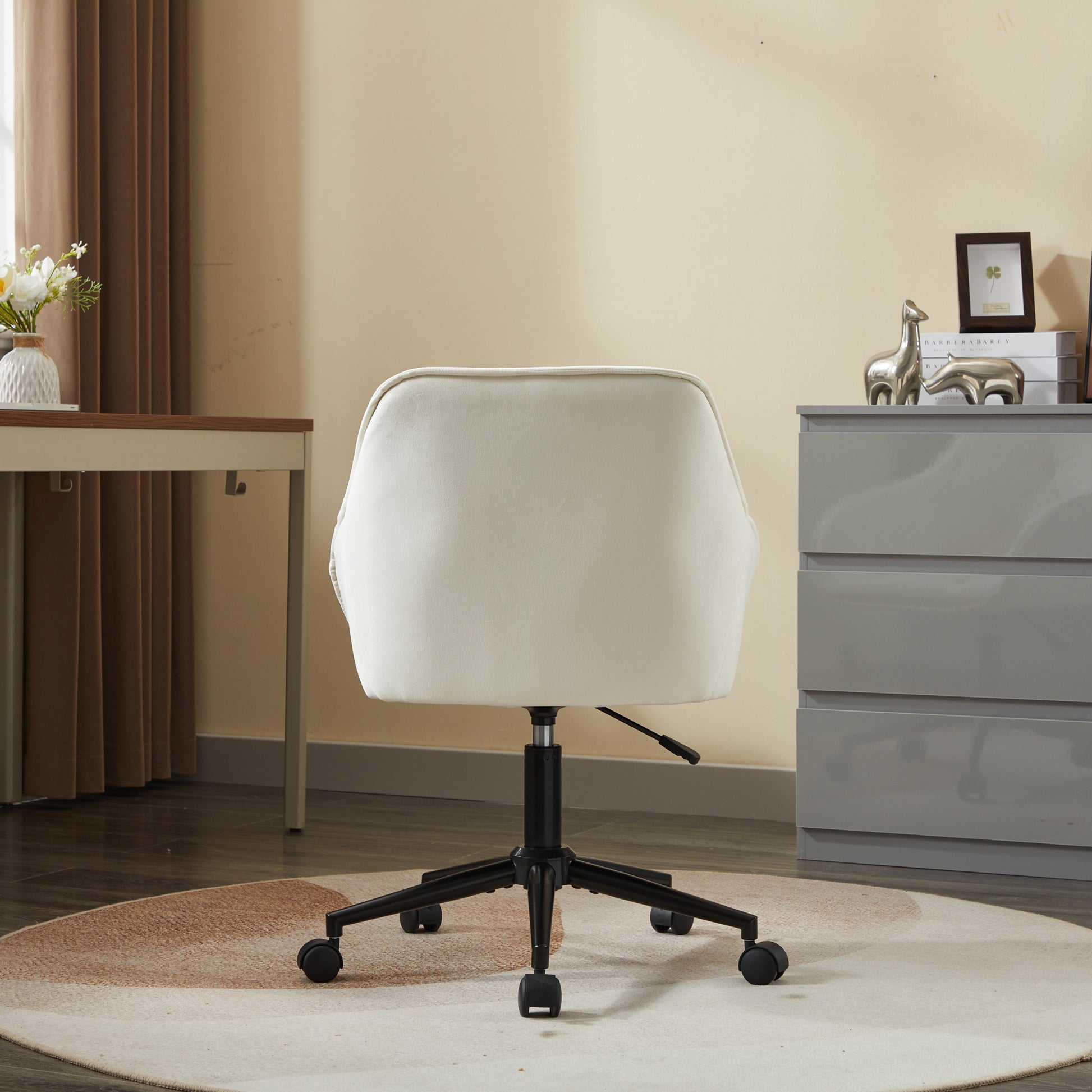 Elegent Velvet Office Chair With Wheels, Makeup Vanity Chair Height Adjustable For Teens Women Girls, Comfy Swivel Modern Leisure Armchair For Home Office, Bedroom, Study And Vanity. Beige Beige Primary Living Space Luxury,Modern Foam Iron