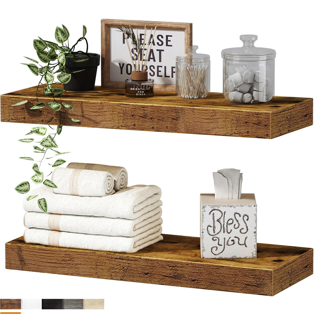 Bathroom Shelves Floating Shelves For Wall Shelf Over Toilet Small Wall Mounted Farmhouse Decor 16 Inch Set Of 2, Rustic Brown Rustic Brown Fiberboard