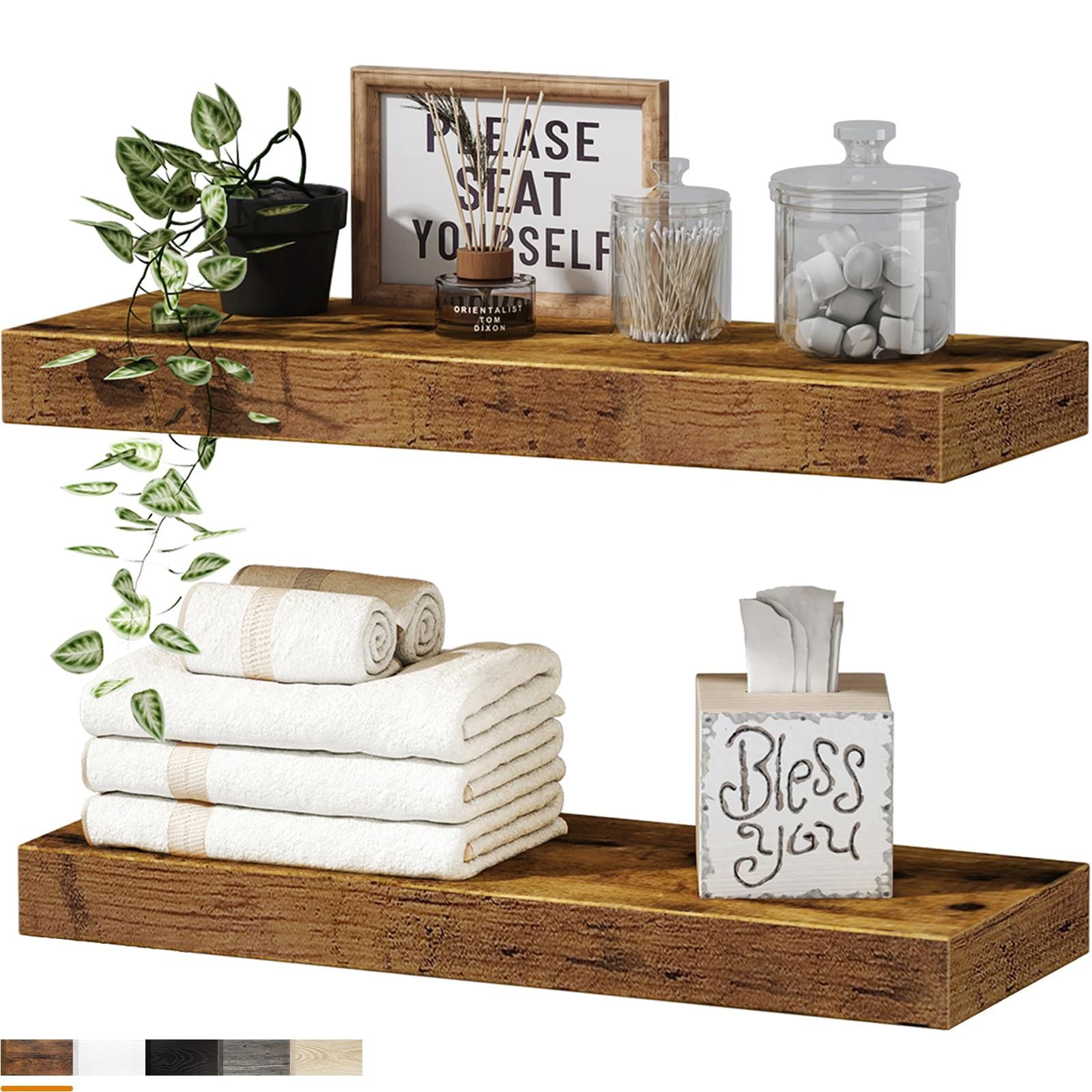 Bathroom Shelves Floating Shelves For Wall Shelf Over Toilet Small Wall Mounted Farmhouse Decor 16 Inch Set Of 2, Rustic Brown Rustic Brown Fiberboard