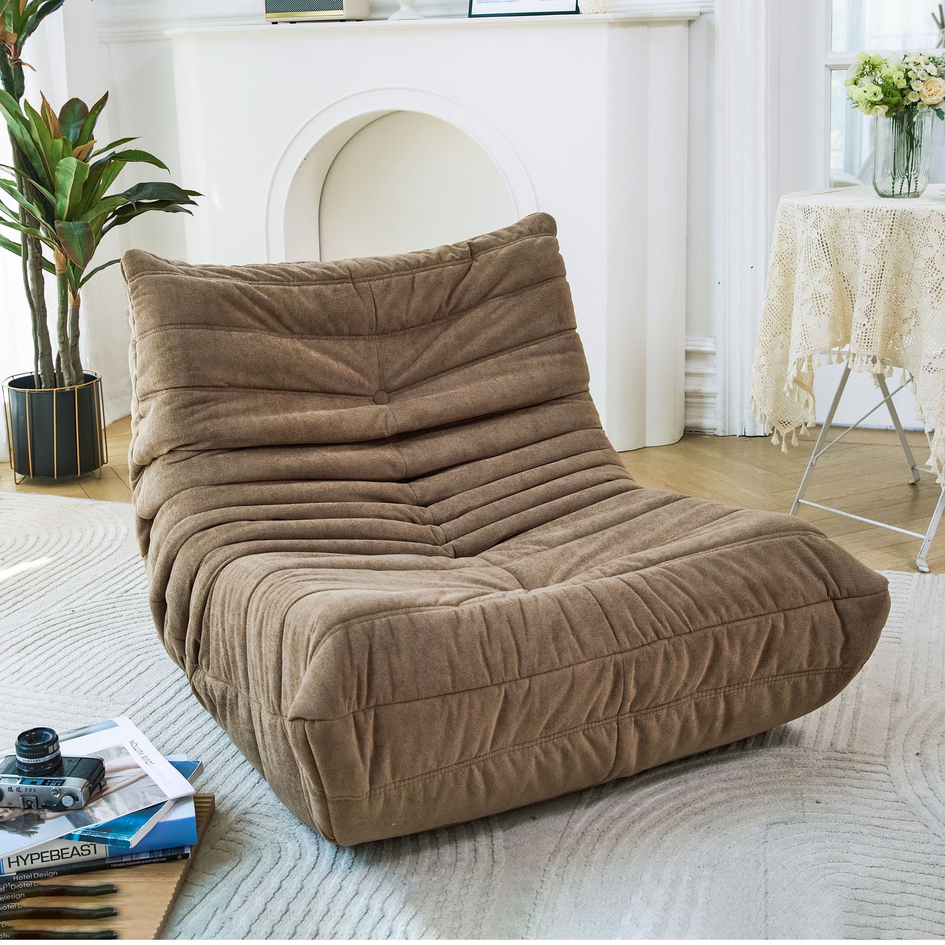 Floor Sofa Bean Bag Chair For Adults Fireside Bean Bag Lounger Memory Foam Chair For Home, Office, Apartment Or Gaming Venue Matte Brown Polyester Primary Living Space Firm Art Deco Armless Foam Polyester Blend