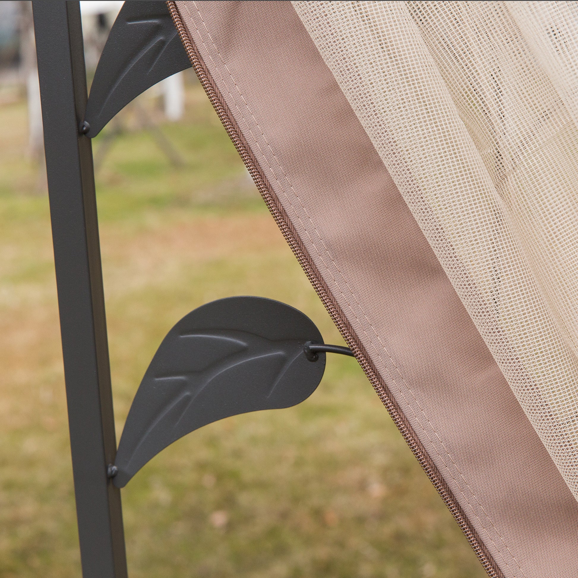 Outsunny 10' X 10' Metal Patio Gazebo, Double Roof Outdoor Gazebo Canopy Shelter With Tree Motifs Corner Frame And Netting, For Garden, Lawn, Backyard, And Deck, Brown Brown Polyester
