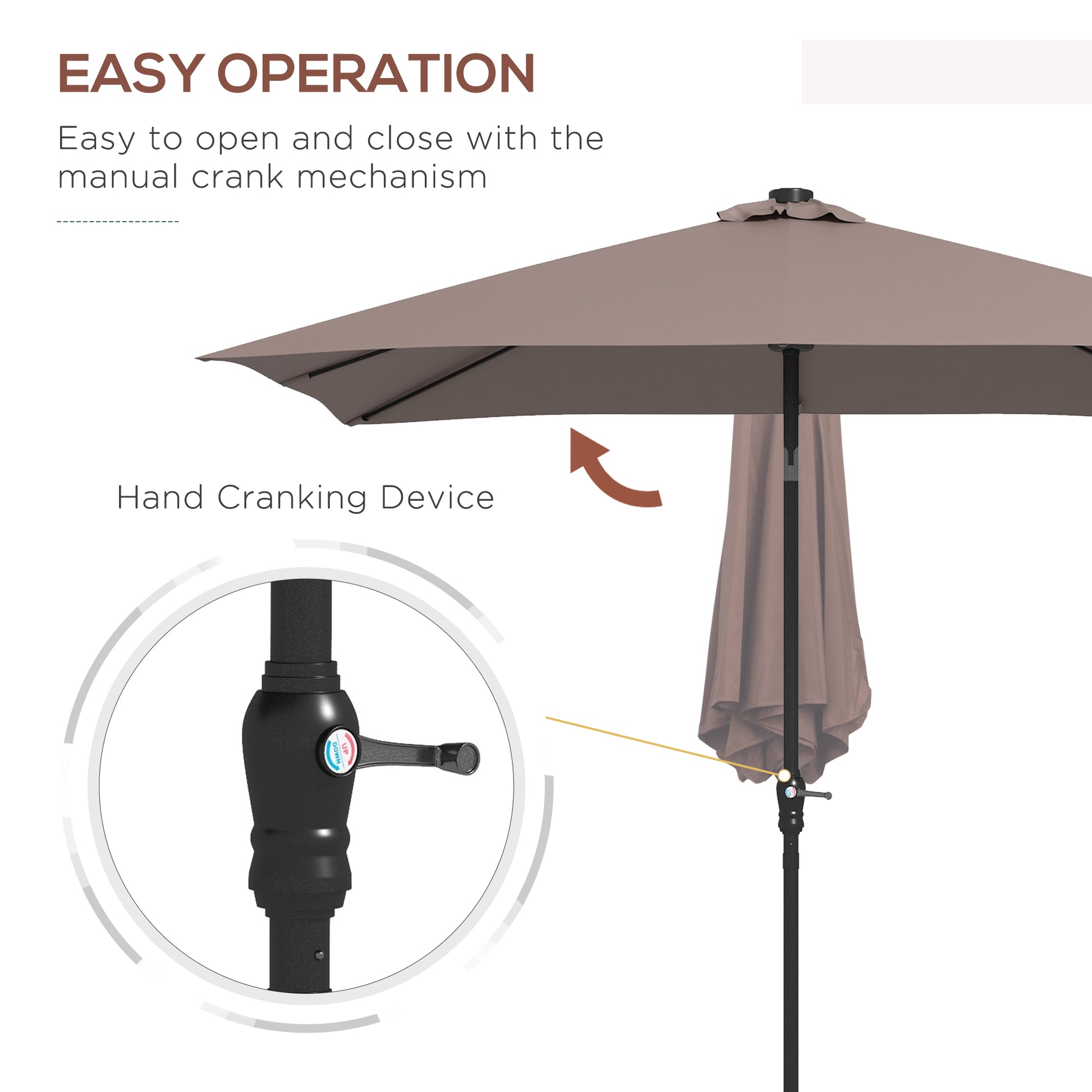 Outsunny 9' X 7' Solar Umbrella, Led Lighted Patio Umbrella For Table Or Base With Tilt & Crank, Outdoor Umbrella For Garden, Deck, Backyard, Pool, Beach, Tan Brown Steel