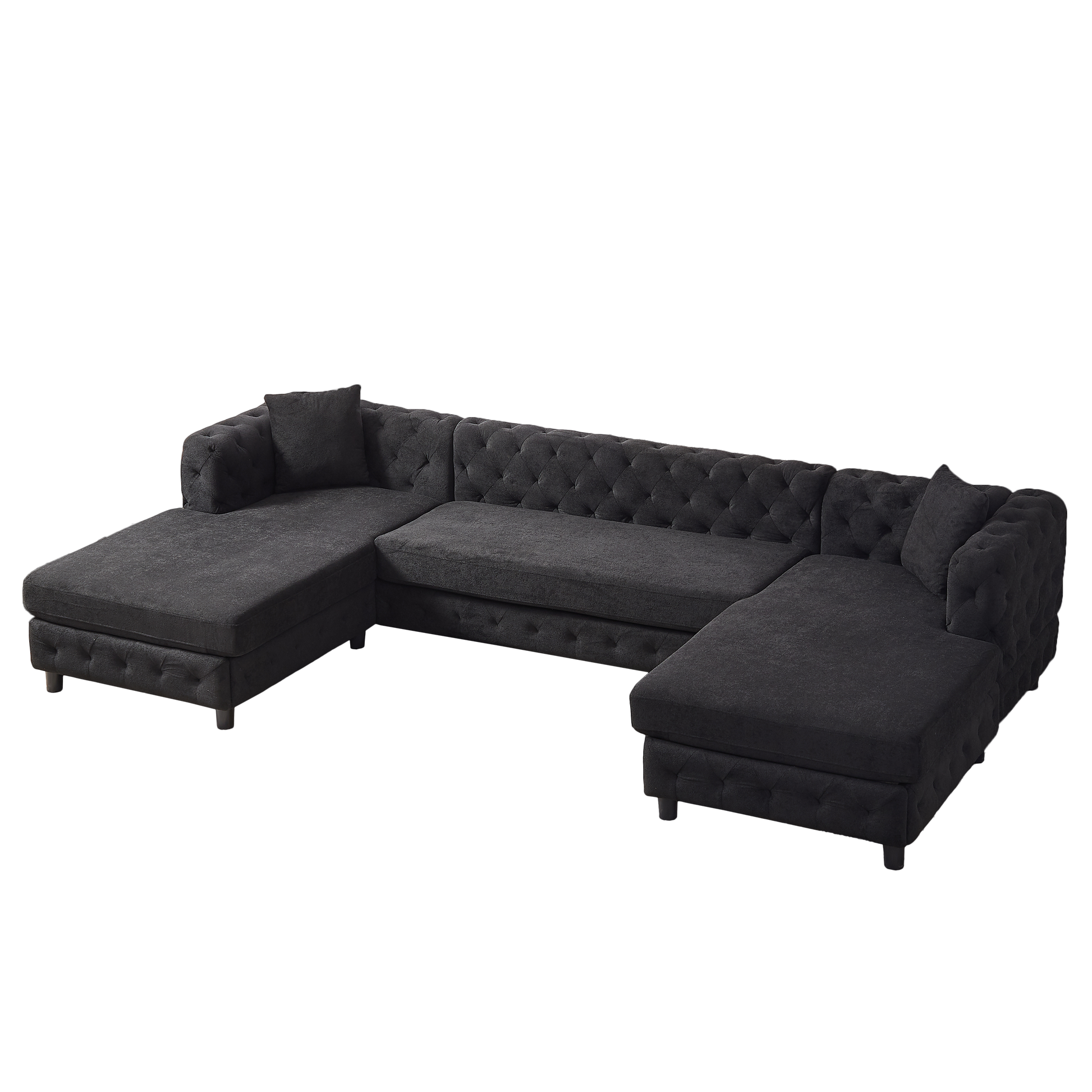 126 Inch Modern Style Chenille Three Piece Sofa, Pull Point Design U Shaped Sofa Two Chaise Longue Seats, Two Pillows And Plastic Feet, Suitable For Living Room, Bedroom, Lounge And Projection Room