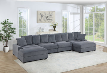 Contemporary Dark Gray 6Pc Modular Sectional Set Corduroy Couch Laf & Raf Chairs 2X Armless Chairs 2X Ottomans Living Room Furniture Dark Gray Primary Living Space Cushion Back Contemporary,Modern Modular Rubberwood Corduroy 6 Seat