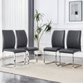 Luxury Simple Arch Chair Set Of 4 Dark Gray Pu Material High Resilience Dining Chair With Arched Metal Silver Leg.Crazy Horse Texture Pu Dining Chairs. Dark Gray,Silver Metal,Pu