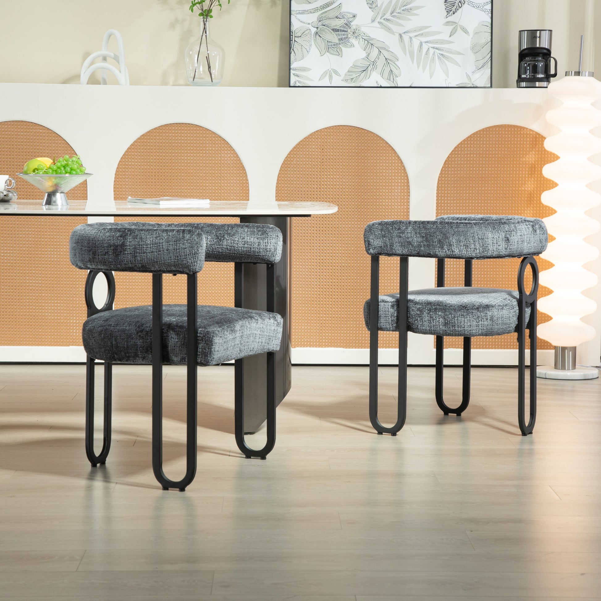 Coolmore Contemporary Designed Chenille Fabric Upholstered Accent Dining Chair Barrel Side Chairs Kitchen Armchair For Living Room Set Of 2 Gray Chenille Gray Foam Chenille