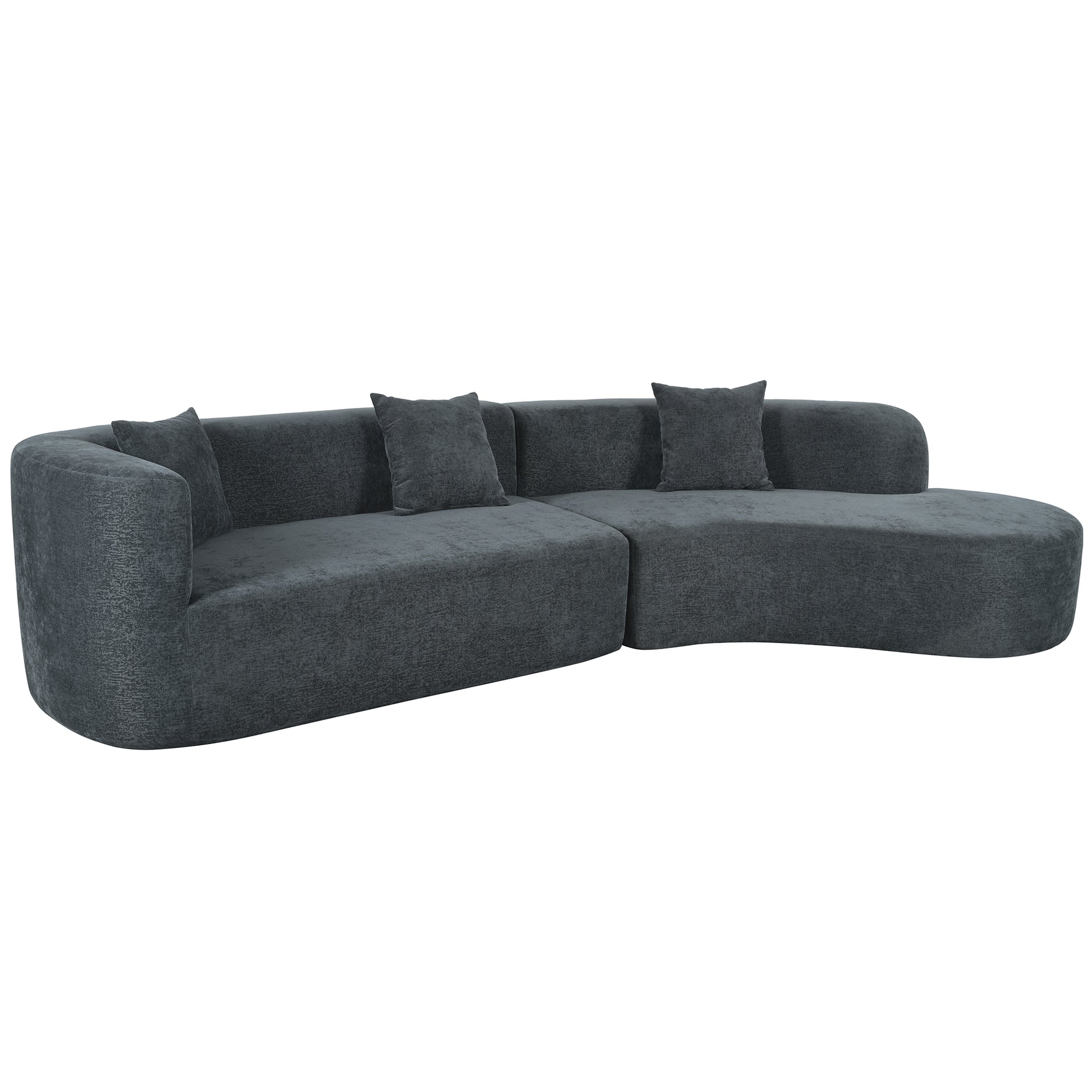 Modern Large 2 Piece Sectional Sofa With 3 Pillows,For Living Room, Bedroom Gray Polyester 2 Seat